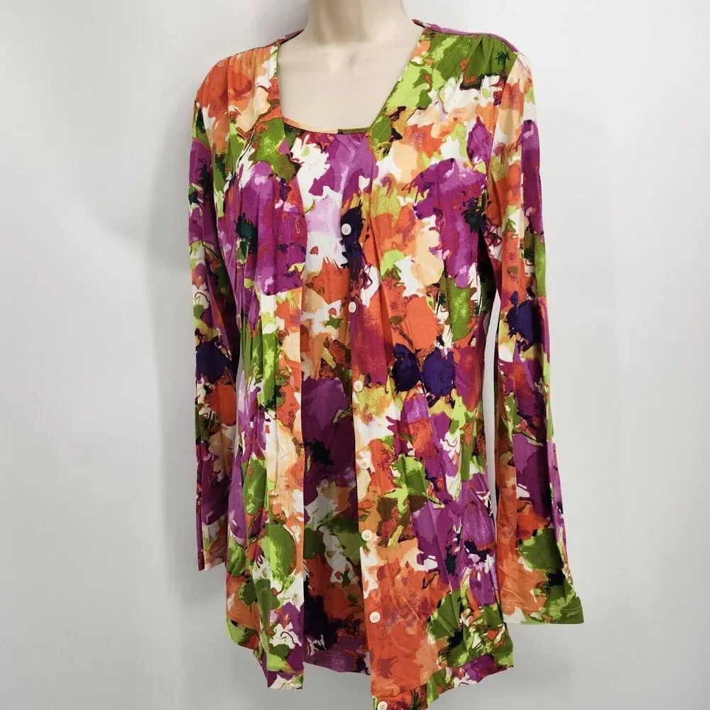 Spiegal Robe & Chimise Gown Set Small Short w/Long Sleeve Floral Sleepwear